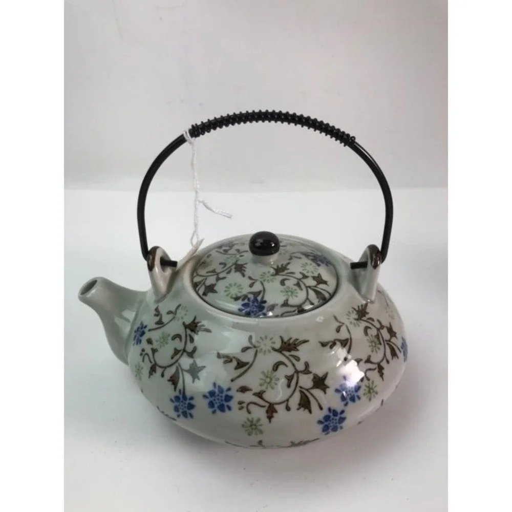 Pier 1 Imports Tomoko Hand Painted Porcelain Tea‎ Set Teapot and 4 Cups Floral